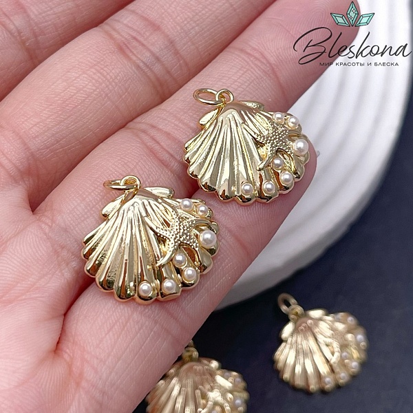18,5*20 мм Цвет золото, Подвеска ракушка с жемчугом Майорка 