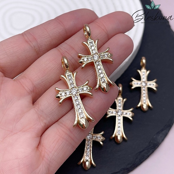 38,5*19 мм Цвет золото, Подвеска крест цирконы