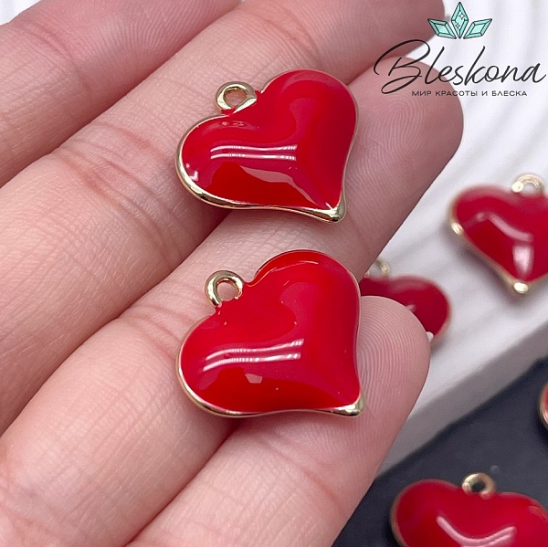 19*20 мм Цвет золото, Подвеска Сердце красная эмаль