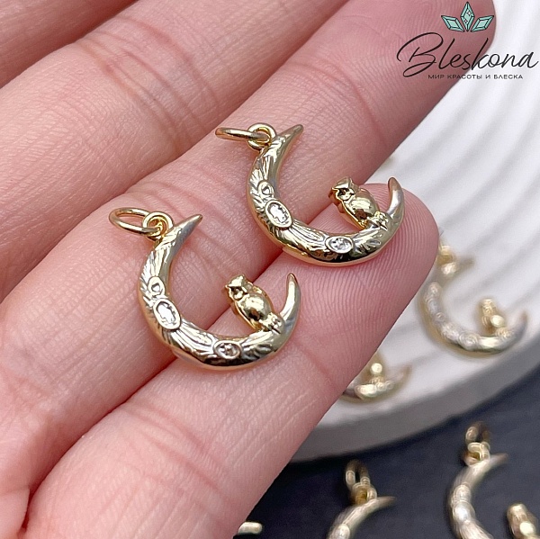 17*13,5 мм Цвет золото, Подвеска луна с совой
