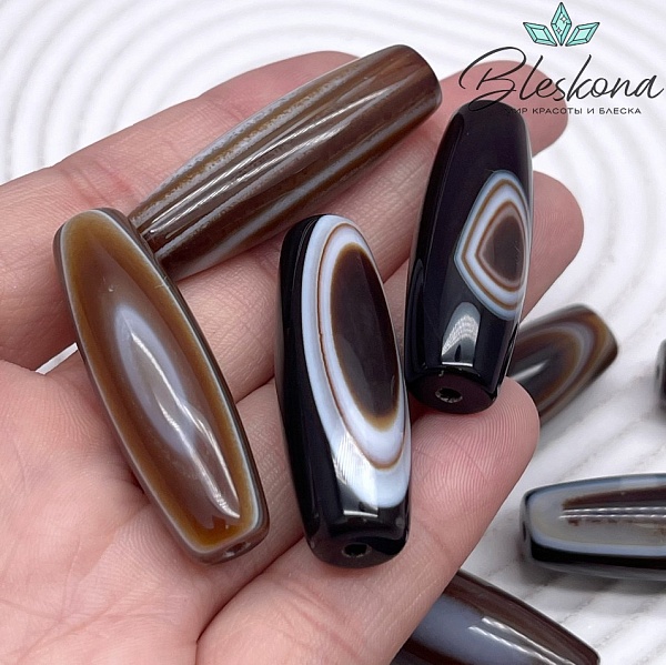 Дзи природная коричневая из агата 39*13 мм 