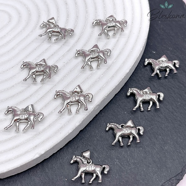 13,5*20 мм Цвет серебро, Подвеска  Лошадь с цирконами