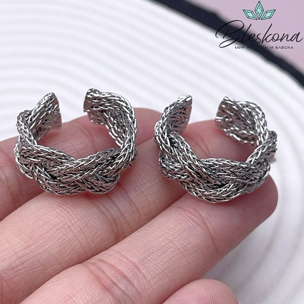 23,5 мм Цвет серебро, Кольцо безразмерное косичка