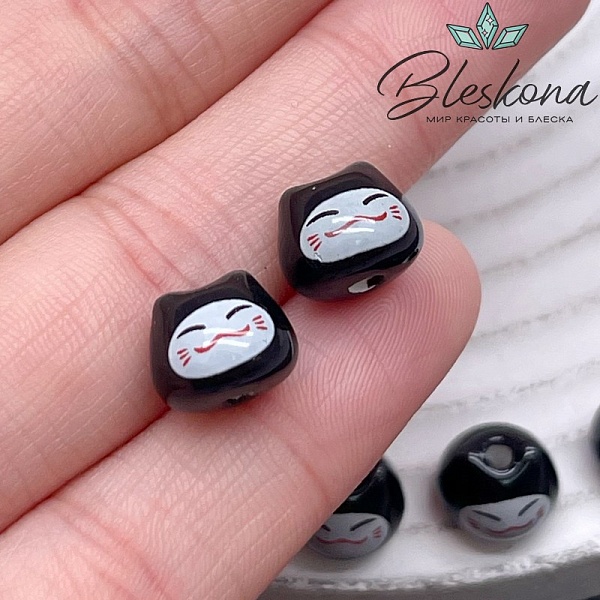 8*10 мм Керамика бусина Котик черный 
