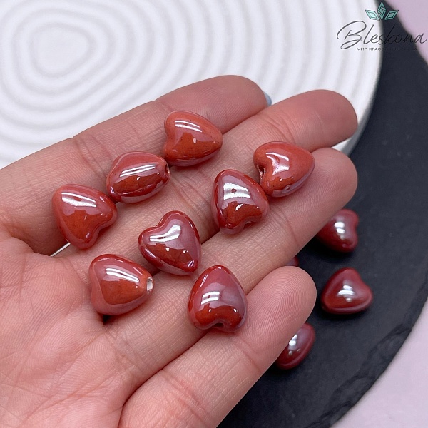 12 мм Бусина сердце, керамика цвет терракотовый