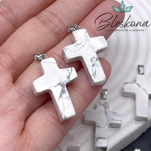 Подвеска крест Магнезит (говлит), цвет серебро 27,5*19 мм