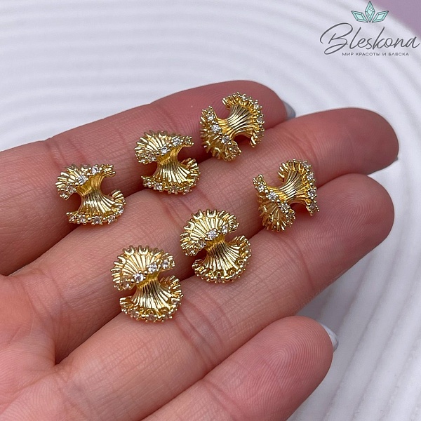 10 мм, цвет золото,Бусина - разделитель воланчик цирконы