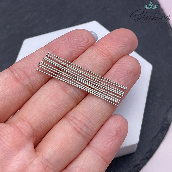 4 см*0,7 мм Цвет серебро, Пины шляпка жесткие уп. 10 шт.