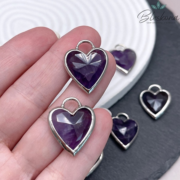 23,5*19 мм,Подвеска Сердце Аметист ,цвет серебро