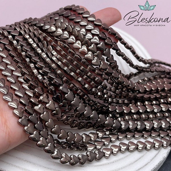 6 мм Гематин сердце объемное, цвет коричневый №1 (шоколадный)