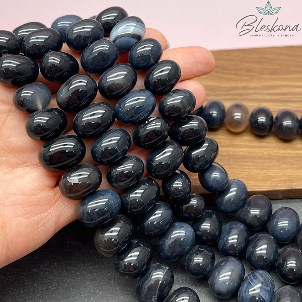 Агат темно- серый галтовка 12*16 мм 