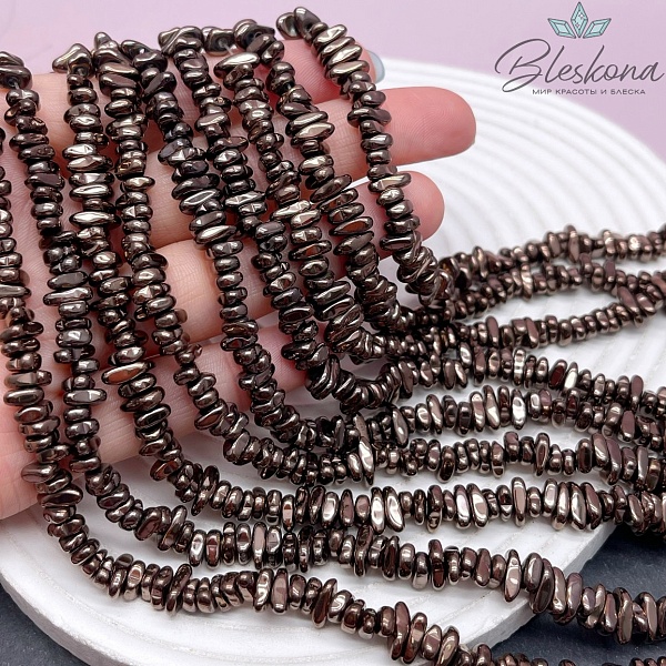 6,5-9 мм Гематин сколы шлифованные,коричневый (шоколадный), имитация