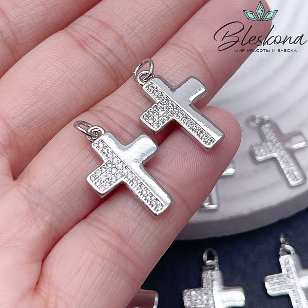 21*14,5 мм Цвет серебро, Подвеска Крест цирконы