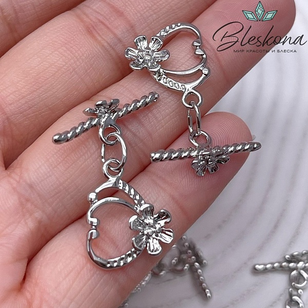 18,4*14,7 мм Цвет серебро, Замок Тогл цветочек 