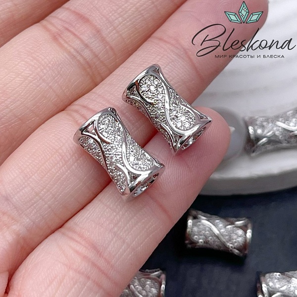 14*8,8 мм Цвет серебро, Бусина песочные часы цирконы