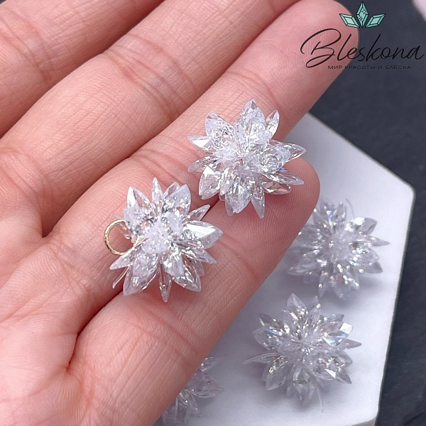 15*17 мм, Подвеска Циркон белый ежик (кубический цирконий, фианит) 