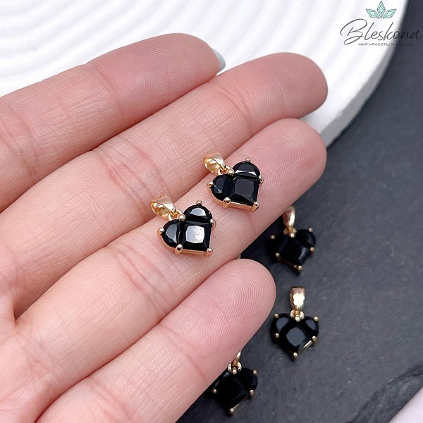 10*9,5 мм Цвет золото, Подвеска Сердце черные цирконы 