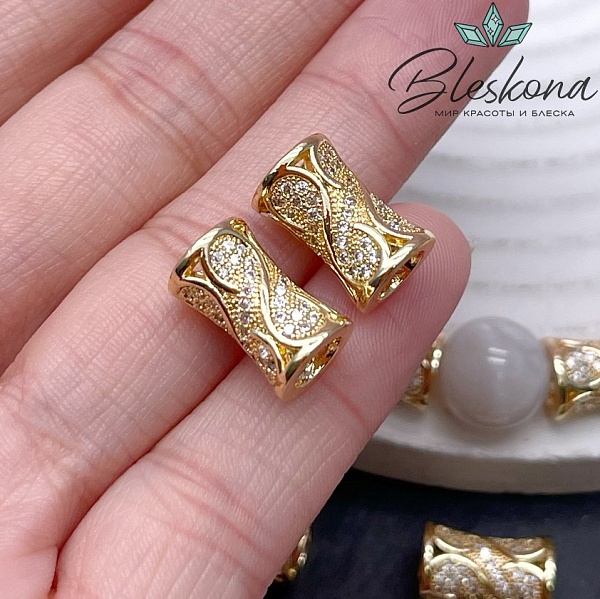 14*8,8 мм Цвет золото, Бусина песочные часы цирконы