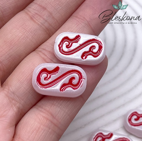 20*11,5 мм Бусина округленный прямоугольник бело-красный