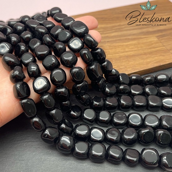 Обсидиан черный плоский квадрат фриформ 11*8 мм