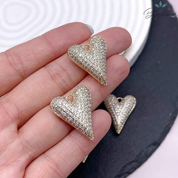 24,5*20 мм, Цвет золото, Подвеска сердце дутое цирконы