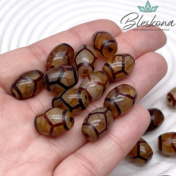 Бусина Дзи Черепаха серо-коричневый бочонок 10*14 мм