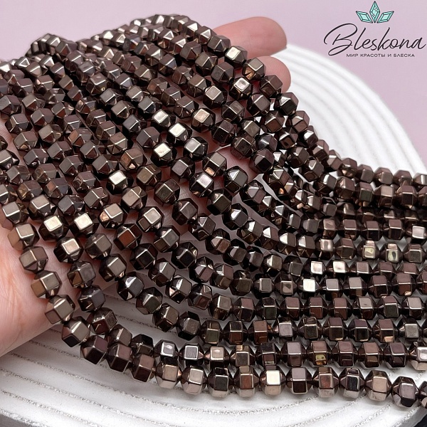 6*6 мм Гематин, цвет коричневый №1 (шоколадный), многогранник имитация