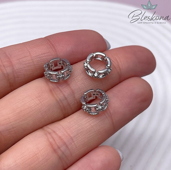 10*4 мм, цвет серебро, Бусина - разделитель цирконы 