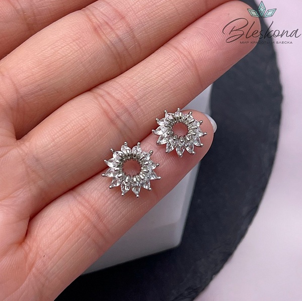 12 мм Цвет серебро, Шапочка цирконы