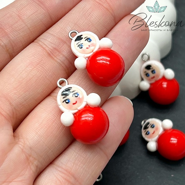 24,5*12,5 мм, Цвет серебро, Подвеска Неваляшка мини красная