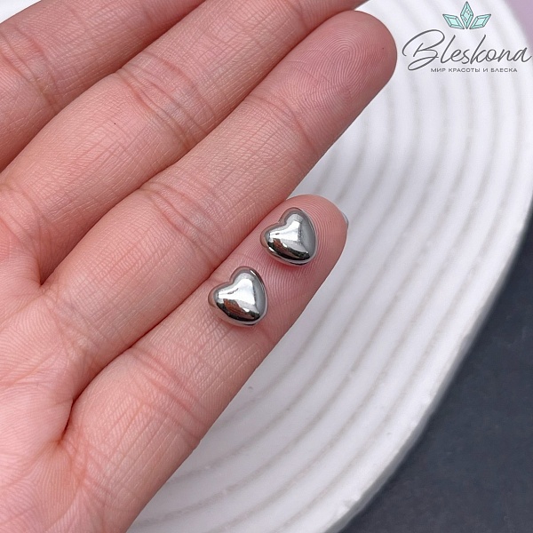 7*7,8 мм Цвет серебро, Бусина сердце гладкое