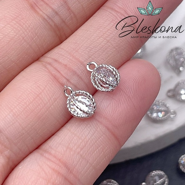 9*6,5 мм Цвет серебро, Подвеска шар с цирконом