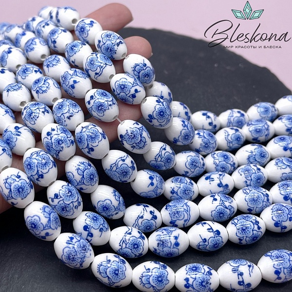 14*10 мм Керамика Бусина рис роспись гжель №3 