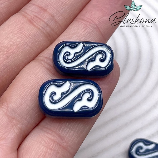 20*11,5 мм Бусина округленный прямоугольник сине-белый