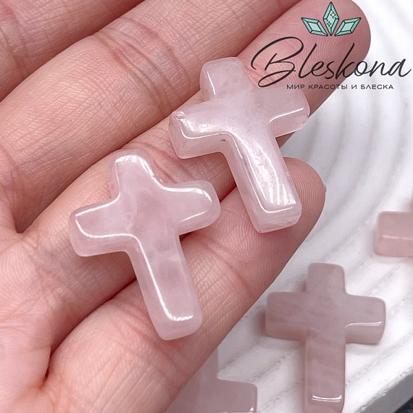 Подвеска крест Розовый кварц 25*20 мм