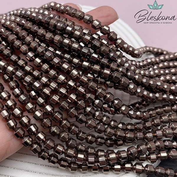 6*6 мм Гематин, цвет коричневый №1 (шоколадный), многогранник №2 имитация