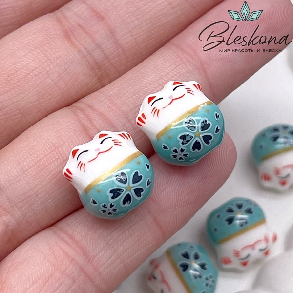 13,5*13 мм Керамика бусина Котик бирюзовый