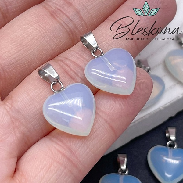 16*15 мм Цвет серебро, Подвеска Сердце Лунный камень (имитация)