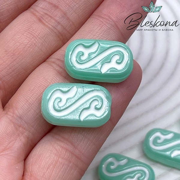 20*11,5 мм Бусина округленный прямоугольник зелено-белый