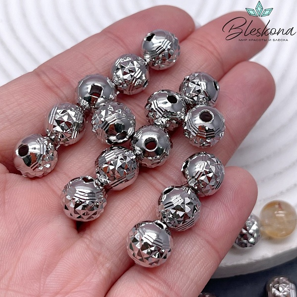 10 мм Цвет серебро, Бусина грани