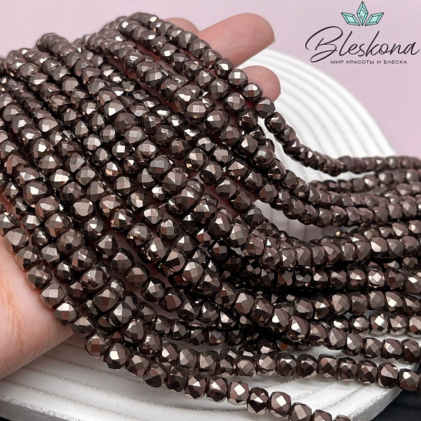 6 мм Гематин имитация куб острая огранка, цвет коричневый №1 (шоколадный)