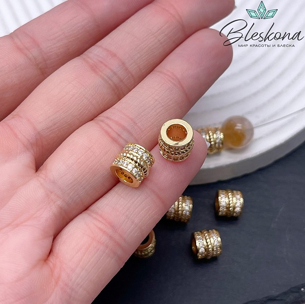 7*8,5 мм Цвет золото, Бусина цирконы
