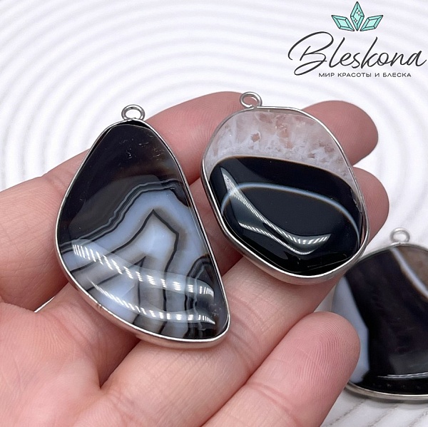 (32-41)*(28*34) мм Цвет серебро, Подвеска фриформ Агат 