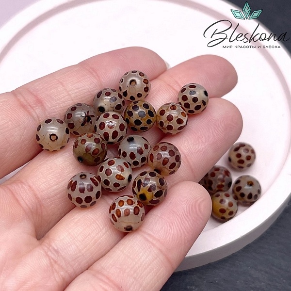 Бусина Дзи точки серо-коричневый шар 8 мм уп.15 шт.