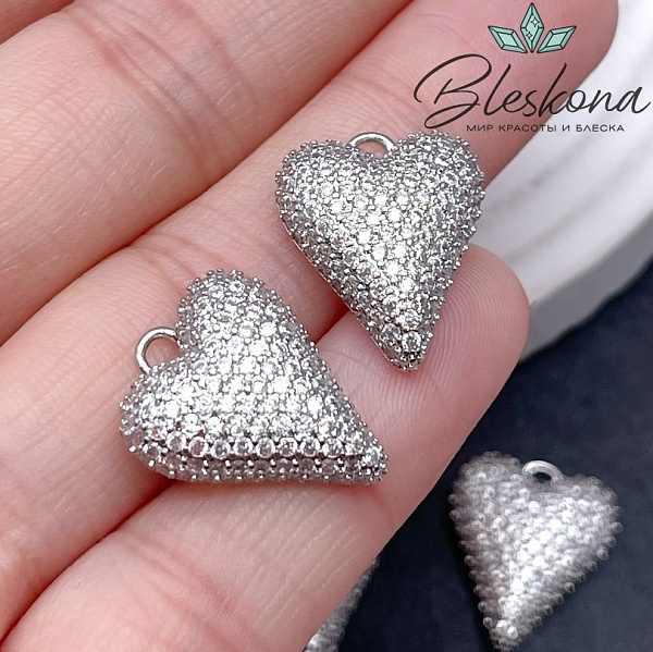19*15 мм Цвет серебро, Подвеска сердце цирконы