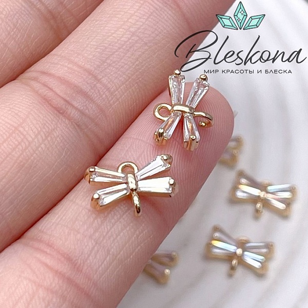 9*11 мм Цвет золото, Коннектор стрекоза цирконы