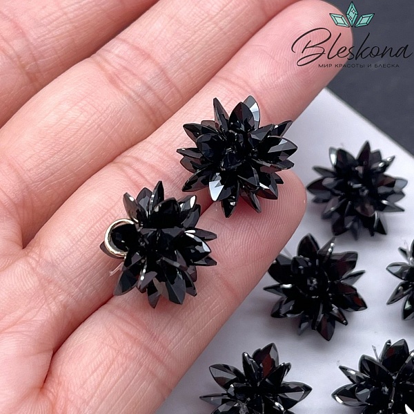 15*17 мм, Подвеска Циркон черный ежик (кубический цирконий, фианит) 