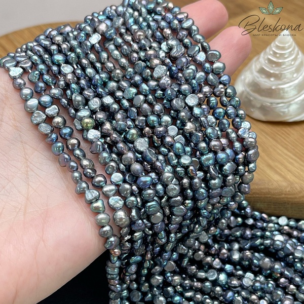 Жемчуг барочный черный хамелеон 5-6 мм 
