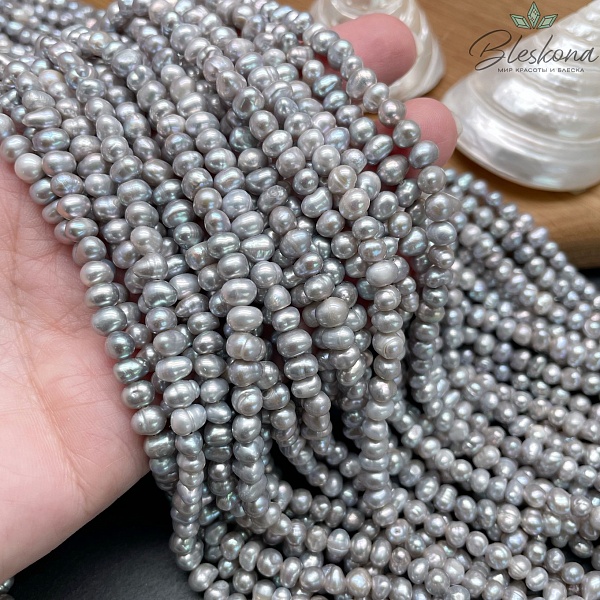 Жемчуг натуральный серый 5,5-6 мм 