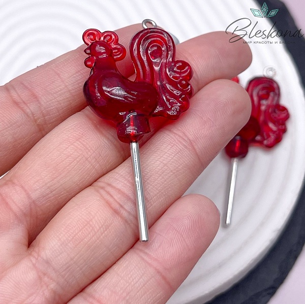 50*25 мм, Цвет серебро, Подвеска Петушок (Леденец) красный